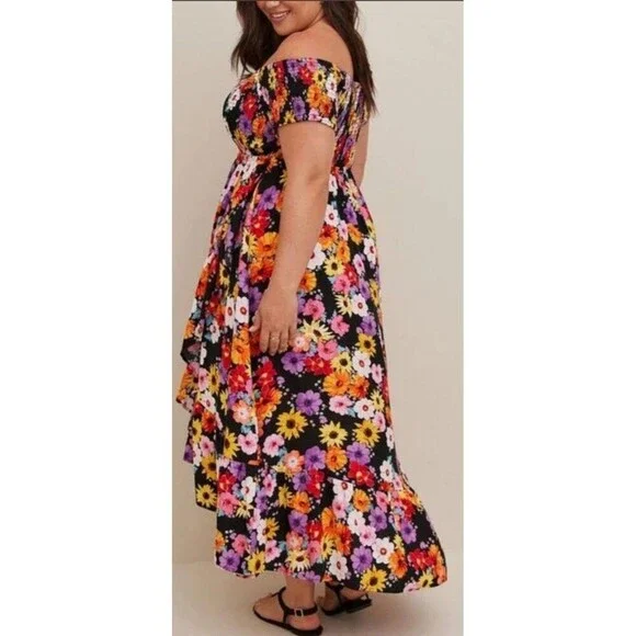 Torrid Maxi Challis Off-Shoulder Tulip Hem Floral Maxi  Dress Plus Size 5X (28) - Picture 2 of 15